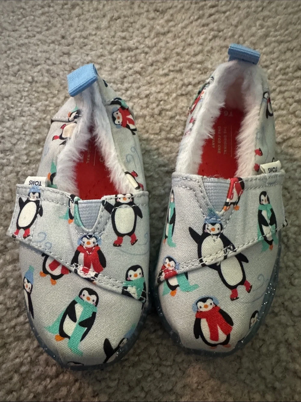 Toms Light Blue Kids Penguin Slip-On Shoes